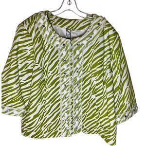 Silk Land Jacket Long Sleeve Boho Lime/White Print Mesh & Jewel Embellished 2XL
